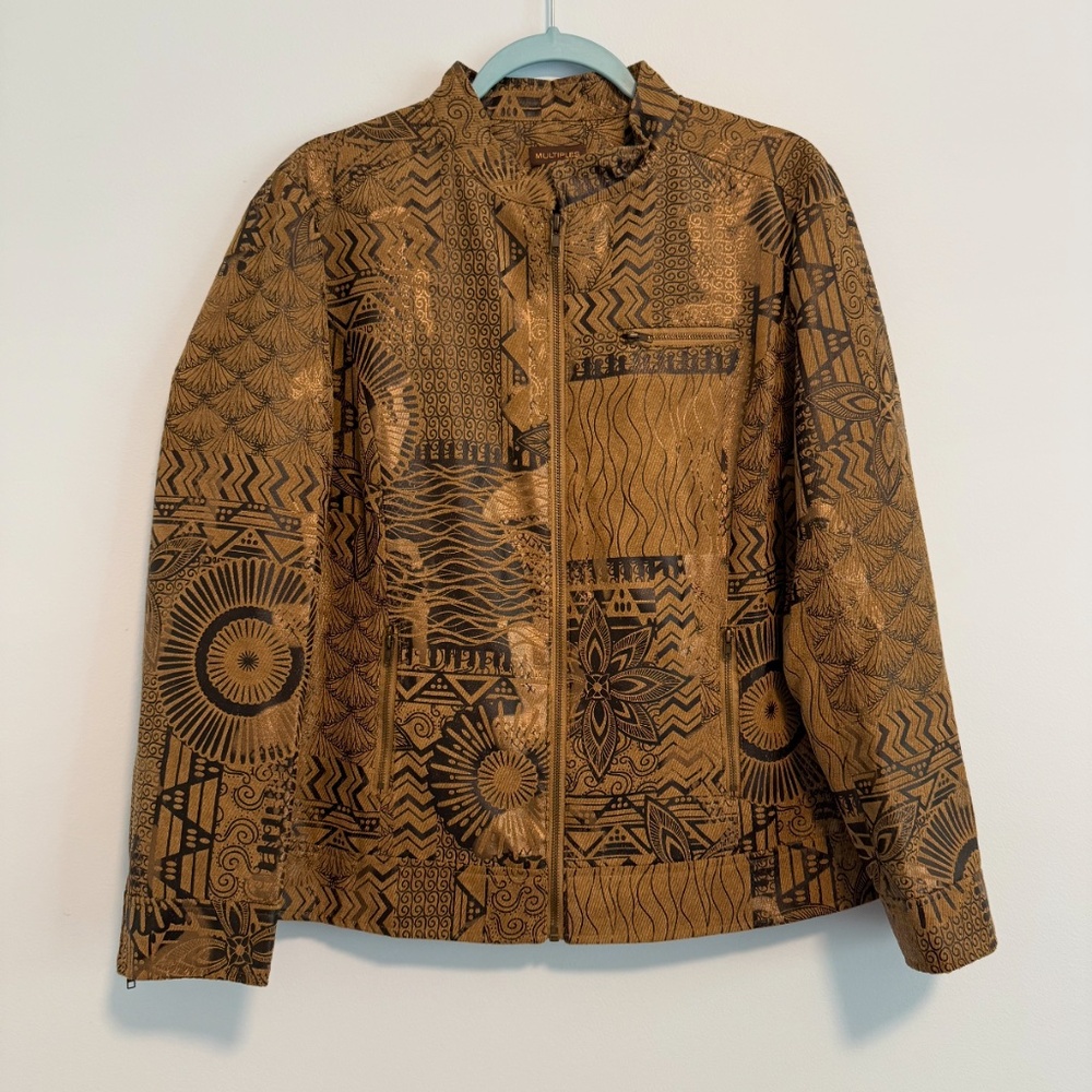 Multiples Women’s Long Sleeve Full Zip Ethnic abstract‎ print Brown Jacket Sz L - Picture 6 of 9